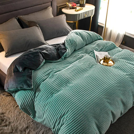 Fleece Duvet Cover Set - Soft Plush Bedding with Pillowcases for Winter