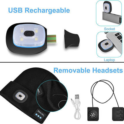 Bluetooth Beanie with LED Light - Rechargeable Winter Hat, Headphones