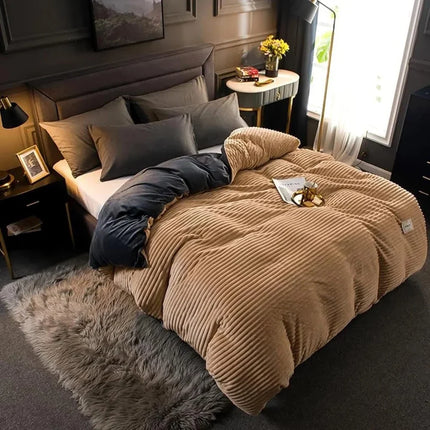 Fleece Duvet Cover Set - Soft Plush Bedding with Pillowcases for Winter