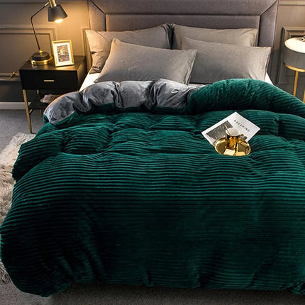 Fleece Duvet Cover Set - Soft Plush Bedding with Pillowcases for Winter