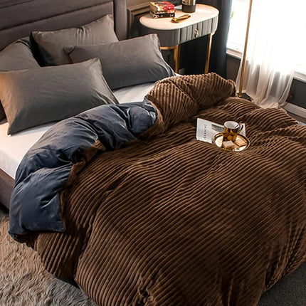 Fleece Duvet Cover Set - Soft Plush Bedding with Pillowcases for Winter