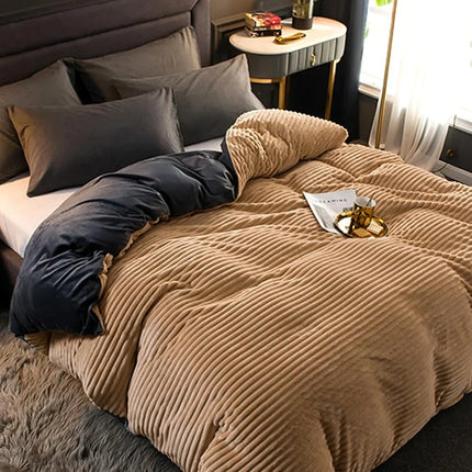 Fleece Duvet Cover Set - Soft Plush Bedding with Pillowcases for Winter
