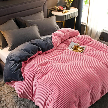 Fleece Duvet Cover Set - Soft Plush Bedding with Pillowcases for Winter