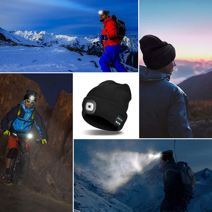 Bluetooth Beanie with LED Light - Rechargeable Winter Hat, Headphones