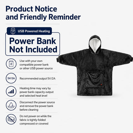 Heated Unisex Blanket Hoodie - USB-Powered, 3-Zone Flannel Warmth