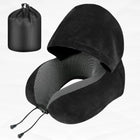 Hooded Memory Foam Travel Pillow - U Shaped Neck Pillow, Airplane, Car