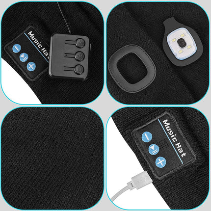 Bluetooth Beanie with LED Light - Rechargeable Winter Hat, Headphones