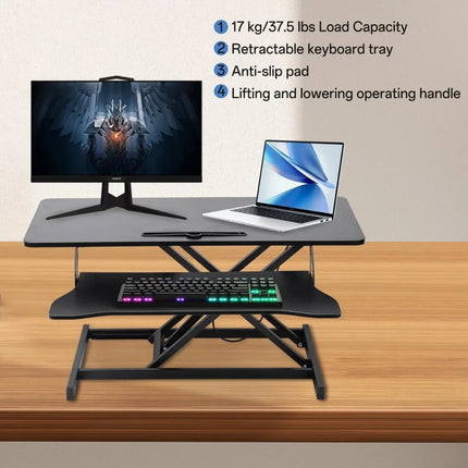 37” Ergonomic Standing Desk Riser - Tool-Free, Dual-Tier, X-Frame Lift