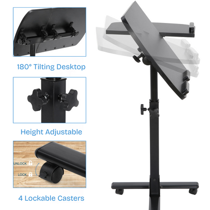 Rolling Laptop Table - Height-Adjustable, Locking Wheels, Sleek Design