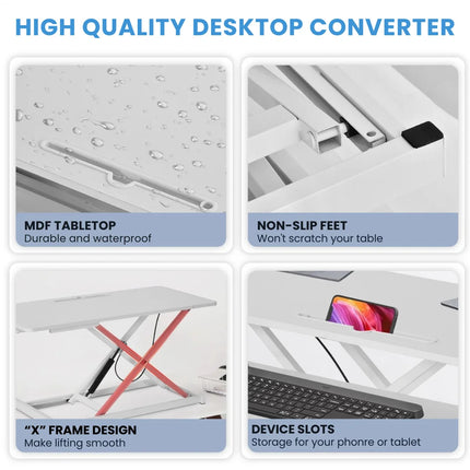 37” Ergonomic Standing Desk Riser - Tool-Free, Dual-Tier, X-Frame Lift
