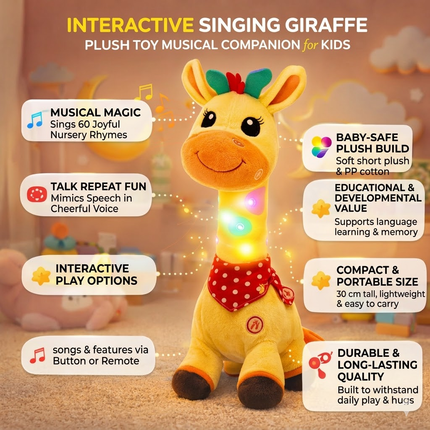 Singing Giraffe Plush Toy - Nursery Rhymes, Talk-Back, Soft Cuddle