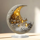 Acrylic Moon Night Light - Village Scene Table Decor, Soft Glow Accent