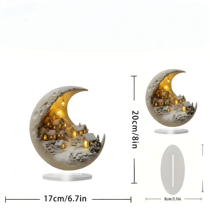 Acrylic Moon Night Light - Village Scene Table Decor, Soft Glow Accent