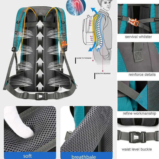 70L Trekking Backpack - Rain Cover, Shoe Compartment, Water-Repellent