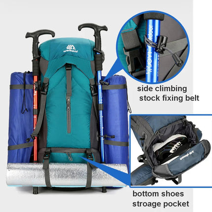 70L Trekking Backpack - Rain Cover, Shoe Compartment, Water-Repellent