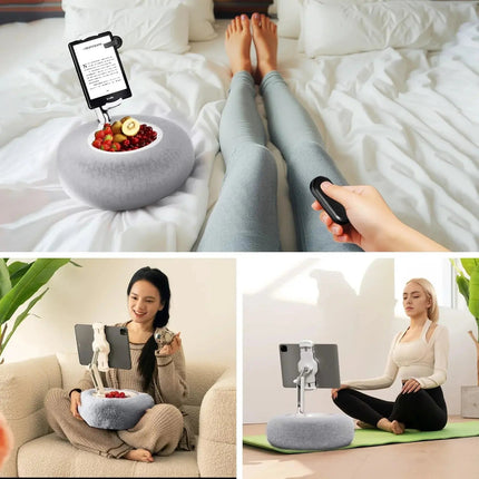 Pillow Tablet Stand - Plush Device Holder with 360 Rotating Arm, Tray