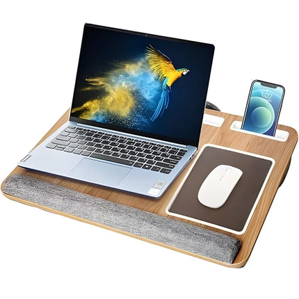 Bamboo Lap Desk with Pillow Cushion - Wide Bamboo Surface, Cushioned