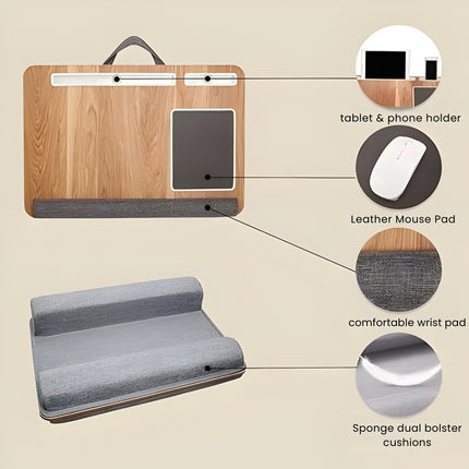Bamboo Lap Desk with Pillow Cushion - Wide Bamboo Surface, Cushioned