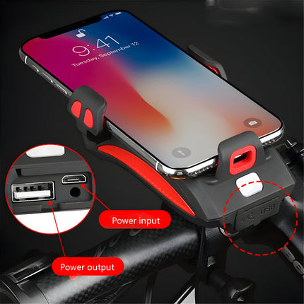 4-in-1 Bike Light Phone Mount - LED Headlight, Power Bank, Horn Combo