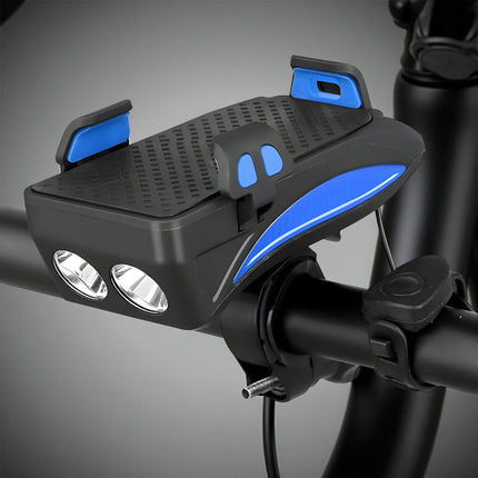 4-in-1 Bike Light Phone Mount - LED Headlight, Power Bank, Horn Combo