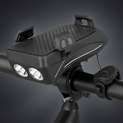 4-in-1 Bike Light Phone Mount - LED Headlight, Power Bank, Horn Combo