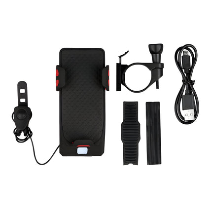 4-in-1 Bike Light Phone Mount - LED Headlight, Power Bank, Horn Combo