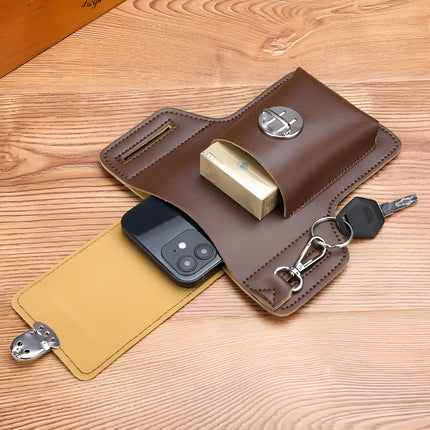 Belt Phone Holster Pouch - PU Leather Waist Carry Case for Phone & Cards