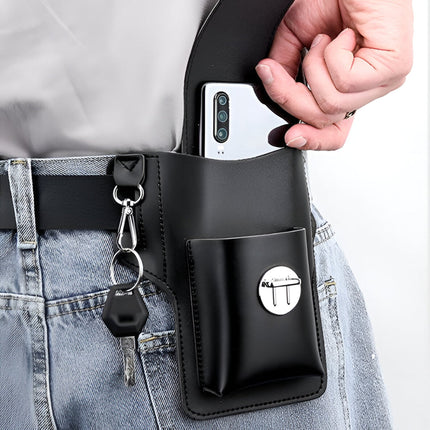 Belt Phone Holster Pouch - PU Leather Waist Carry Case for Phone & Cards
