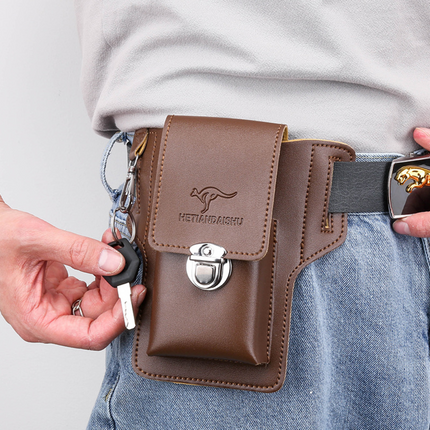 Belt Phone Holster Pouch - PU Leather Waist Carry Case for Phone & Cards