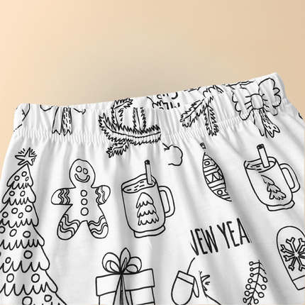 Kids Christmas Pajamas - Soft Cotton Coloring Set, Stretchy Holiday Fit