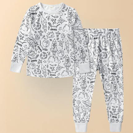 Kids Christmas Pajamas - Soft Cotton Coloring Set, Stretchy Holiday Fit