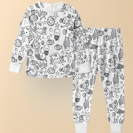 Kids Christmas Pajamas - Soft Cotton Coloring Set, Stretchy Holiday Fit