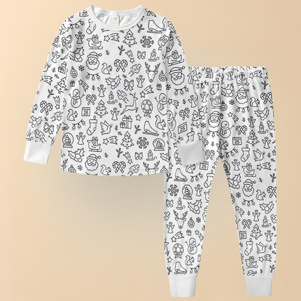 Kids Christmas Pajamas - Soft Cotton Coloring Set, Stretchy Holiday Fit