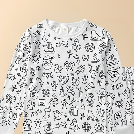 Kids Christmas Pajamas - Soft Cotton Coloring Set, Stretchy Holiday Fit