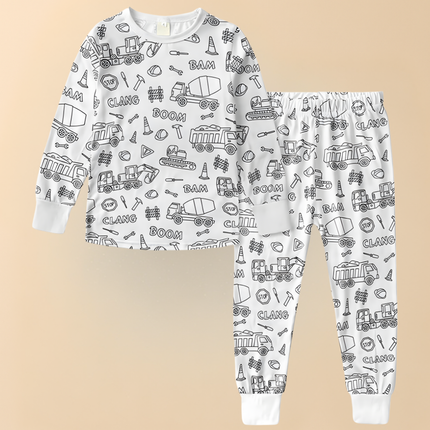 Kids Christmas Pajamas - Soft Cotton Coloring Set, Stretchy Holiday Fit