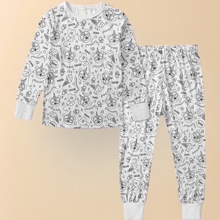 Kids Christmas Pajamas - Soft Cotton Coloring Set, Stretchy Holiday Fit