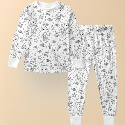 Kids Christmas Pajamas - Soft Cotton Coloring Set, Stretchy Holiday Fit