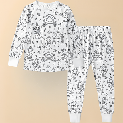 Kids Christmas Pajamas - Soft Cotton Coloring Set, Stretchy Holiday Fit