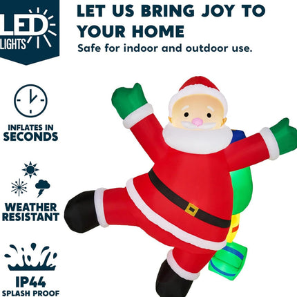 6 ft Inflatable Climbing Santa - LED Lit, Self-Inflating Yard Decor