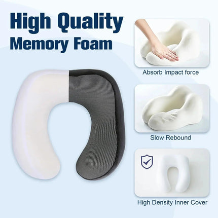 Hooded Memory Foam Travel Pillow - U Shaped Neck Pillow, Airplane, Car