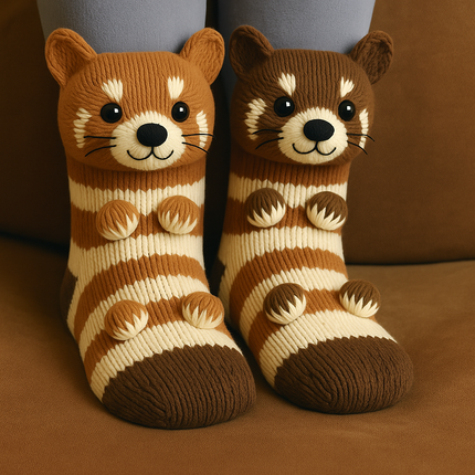 Fluffy Socks with Cute Animal Faces - Plush Non-Slip Winter House Socks