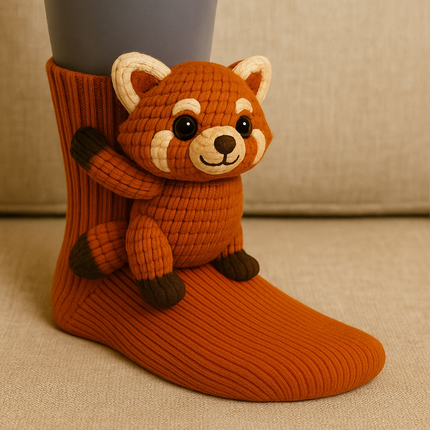 Fluffy Socks with Cute Animal Faces - Plush Non-Slip Winter House Socks