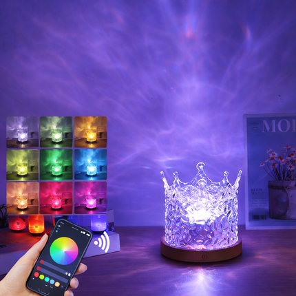Ocean Wave Projector Night Light - 16-Color LED Wood Cube Lamp, Remote