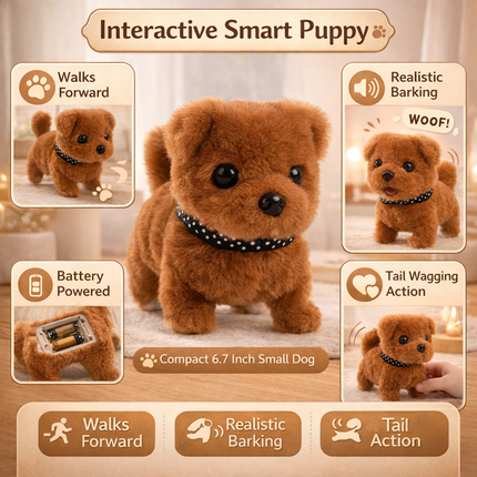 Interactive Robot Puppy Toy - Walks, Barks, Wags Tail, Plush Cover