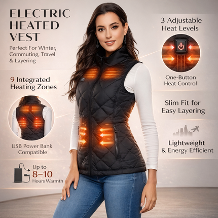 Heated Vest for Women, USB Powered, 9 Heating Zones, Stand-up Collar