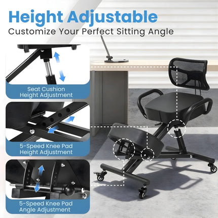 Ergonomic Kneeling Chair with Backrest - Sturdy Steel Frame, Padded Seat