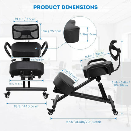Ergonomic Kneeling Chair with Backrest - Sturdy Steel Frame, Padded Seat