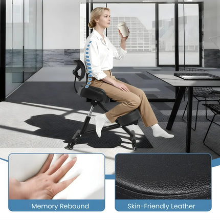 Ergonomic Kneeling Chair with Backrest - Sturdy Steel Frame, Padded Seat