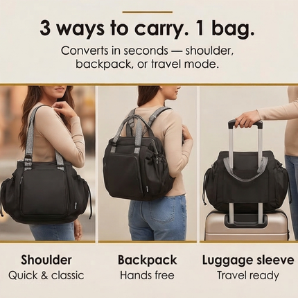 Everyday Tote Bag - 15-Pocket Organization, Convertible, Water-Resistant
