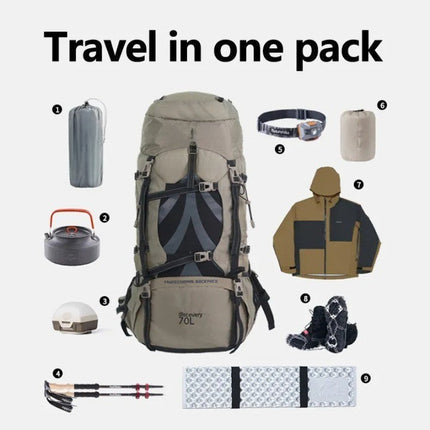 70L Hiking Backpack - Large Capacity, Durable Nylon, Outdoor Travel Pack